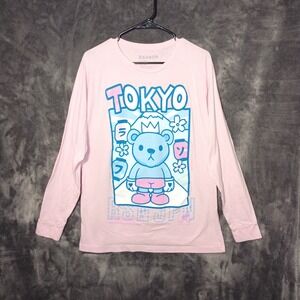 Reason Tokyo Bear Graphic Long Sleeve T Shirt Pink Men's Size Large